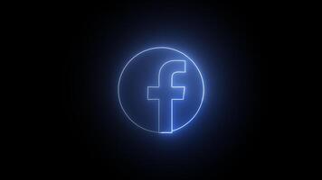 Blue glowing neon Facebook icon, neon frame on black background, Facebook neon lines, abstract background with animation of the saber in the abstract futuristic loop with neon light. video