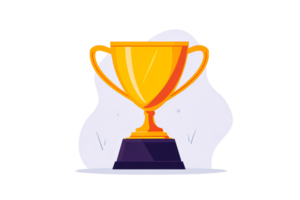 Golden trophy cup design, isolated on background, for success, cut out transparent png
