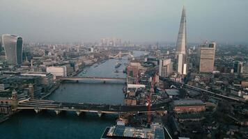 Aerial view over River Thames near Bridges video