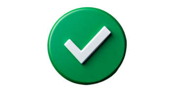 Approve icon on button, accept sign render, validation choice, cut out transparent png
