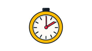 Yellow clock face with red hands showing two o'clock, cut out transparent png