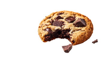 Chocolate chunk cookie with missing bite, decadent dessert, cut out transparent png