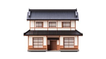 Traditional Japanese house facade with lattice windows, cut out transparent png