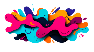 Vivid splash shapes, layered design, colorful illustration, abstract forms, cut out transparent png