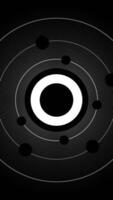 Dynamic black and white abstract background with a clean modern concentric circle design and bold circular shapes in orbit around the centre. Minimalist geometric vertical background animation. video