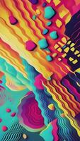 Super vibrant psychedelic Pop Art styled background with colorful rippling wavy abstract shapes and lines. Full HD and looping vertical retro animation. video