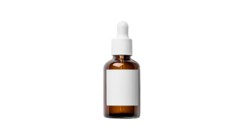 Amber bottle mockup, dropper, blank label, care product, isolated, cut out transparent png