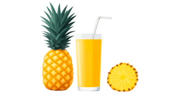 Pineapple, juice, slice, fruit illustration on black background, cut out transparent png