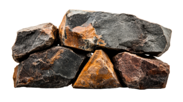 Stack of rough stones of different sizes and shapes, cut out transparent png