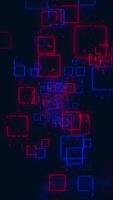 Red and blue neon colored rounded square shapes moving towards the camera with digital glitch effect. HD looping vertical abstract background. video