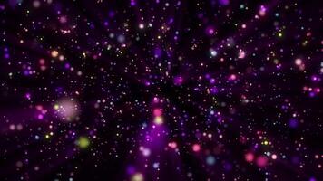 Abstract particle background with glittering shiny colorful particles and shimmering light beams. This sparkling multicolored background animation is full HD and a loop. video