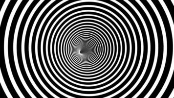 Black and white optical illusion effect background with a tunnel of spiraling circles. Full HD looping animation. video