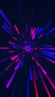 Hyperspace warp speed flight through a galaxy of neon stars, particles and light beams. Glowing starburst space tunnel. Looping HD vertical background animation. video