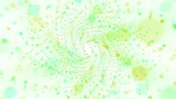 Bright, airy background with a spiral of swirling magical green and gold particles flowing towards the camera. Full HD and looping. video