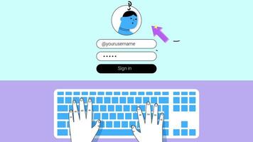 2D Animation of Website Login Screen with Username and Password Entry, Secure Web Access UI Design, 4K Resolution video