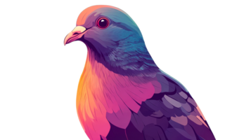 Vibrant pigeon portrait illustration with colorful feathers, cut out transparent png