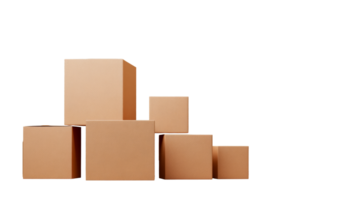 Boxes of different sizes stand on each other, cut out transparent png
