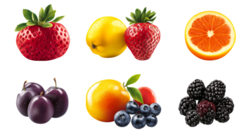 Assorted fruit arrangement on dark background, cut out transparent png