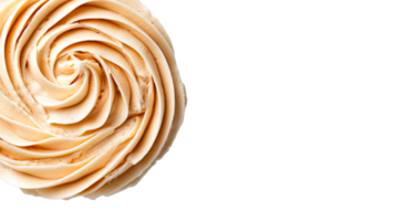 Swirl beige cream frosting, isolated closeup, cut out transparent png