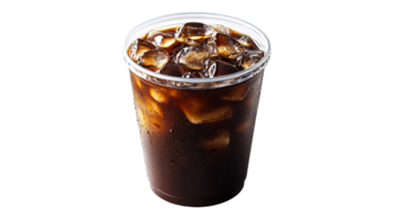 Refreshing iced coffee beverage with ice cubes, isolated, cut out transparent png