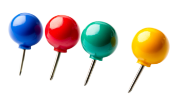 Colorful pushpins assortment close-up macro on black background , cut out transparent png