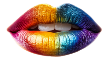 Rainbow lips with glossy texture and visible teeth, cut out transparent png