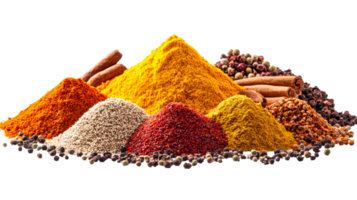 Spices and herbs in colorful piles, culinary, cut out transparent png