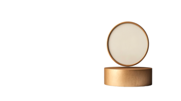 Elegant golden round mirror on pedestal, presentation stand, cut out transparent png
