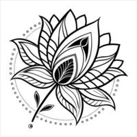 Abstract floral design features a black lotus blossom ornament with intricate leaf and flower elements vector