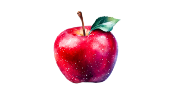 Red apple with leaf, watercolor style, isolated fruit illustration, cut out transparent png