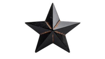 Black star with rusty edges, decorative element, metal, cut out transparent png