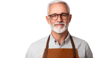 Smiling Senior Man with Beard in Apron, cut out transparent png