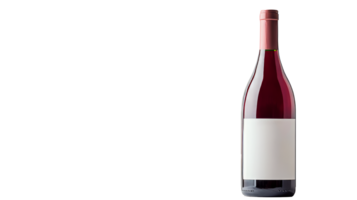 Red wine bottle with blank label isolated on black backdrop, cut out transparent png
