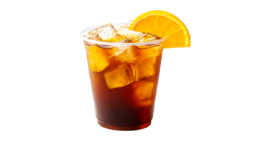 Refreshing iced tea with citrus and ice in a transparent cup png
