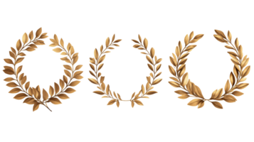Elegant golden laurel wreaths with transparent background png