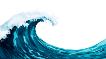 Dynamic blue ocean wave cresting with white foam at the edge png