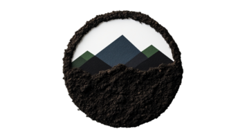 Nature inspired design with soil and mountains in a circle png