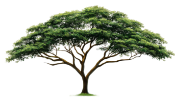 Large green tree with expansive canopy on transparent background png