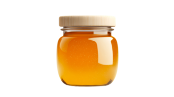 Fresh honey in a glass jar with a wooden lid on transparent background png
