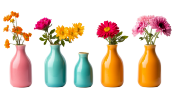 Vases in Various Colors Filled With Different Flowers, cut out transparent png