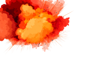 Abstract fiery explosion with splinters and color transition, cut out transparent png