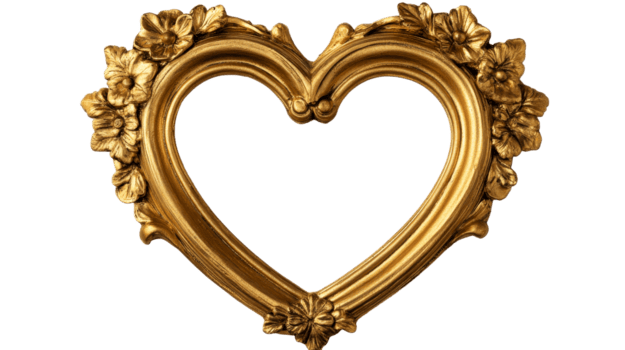 Golden floral heart frame decor, vintage style isolated, cut out transparent png