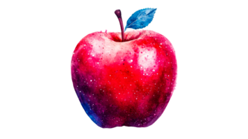 Watercolor apple, red fruit with leaf, vibrant and colorful, cut out transparent png