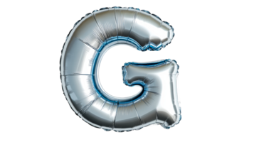 Shiny silver inflatable letter G against black backdrop, cut out transparent png