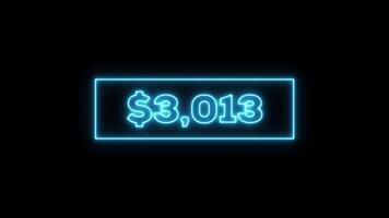 10K Dollar countdown neon line animation Isolated on Black Background video