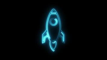 Glowing neon line rocket spaceship icon animation isolated on Black background video