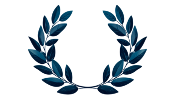 Blue laurel wreath with realistic leaf, cut out transparent png
