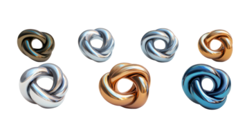 Glossy metallic abstract knot shapes, variety, design, cut out transparent png
