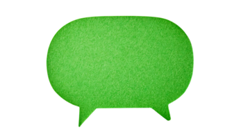 Green felt speech bubble isolated on black background, cut out transparent png