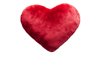 Plush red heart pillow, fluffy love symbol, cutout isolated, transparent png